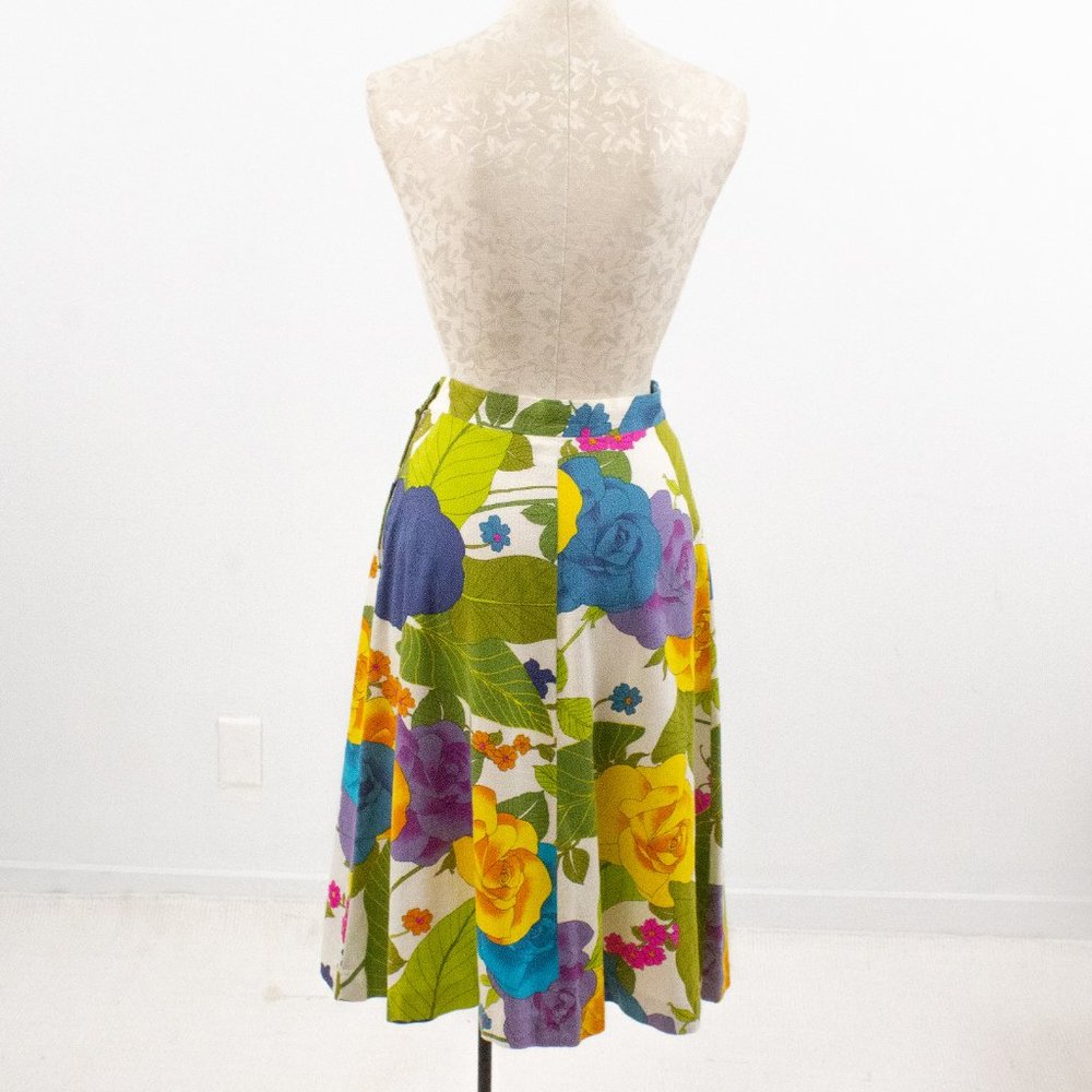 Vintage 60s 50s Pinup Floral Print Midi Skirt - Picture 5 of 7